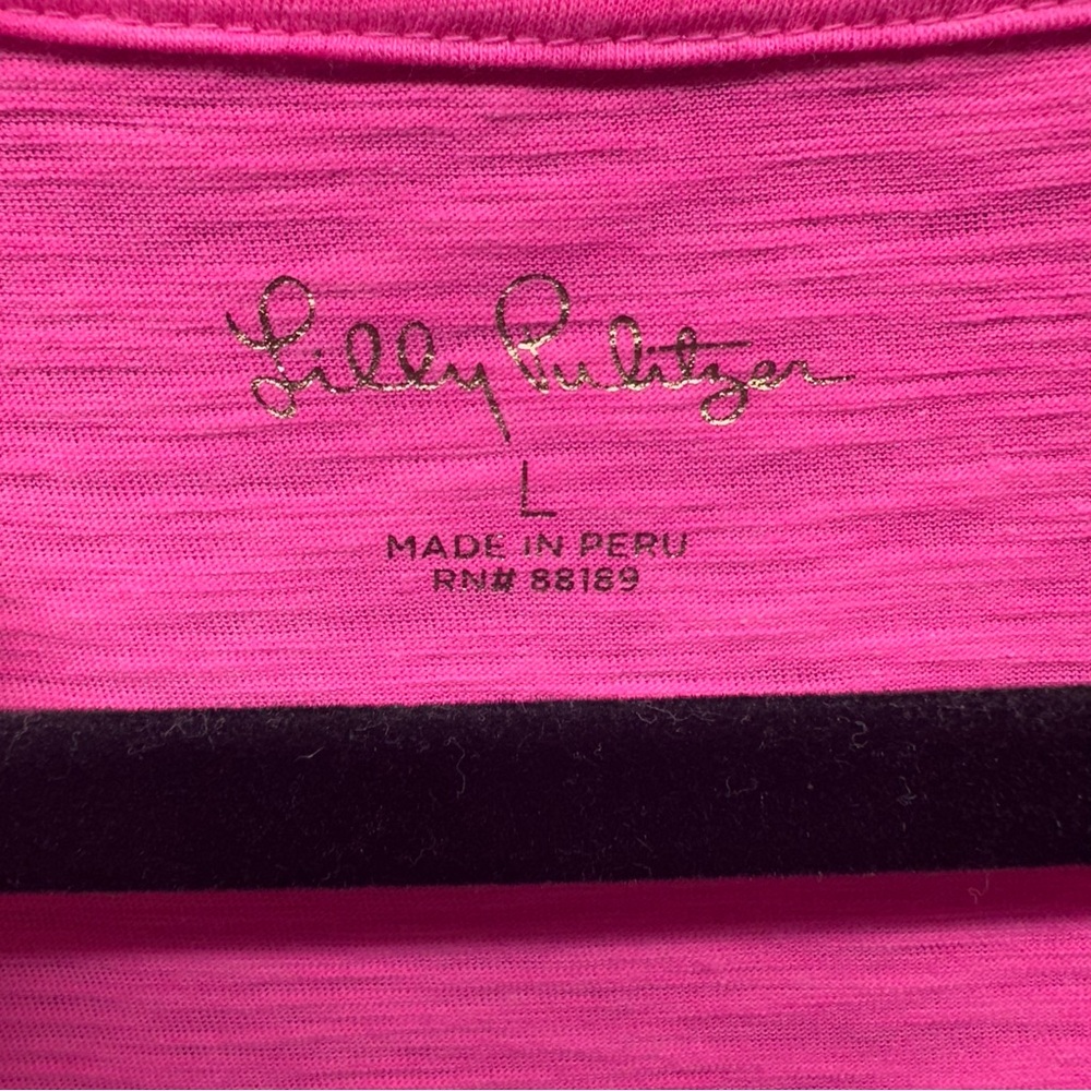 Lilly Pulitzer Etta V-Neck T-Shirt Top Pink Slub Cotton Short Sleeve Size Large - Picture 4 of 7